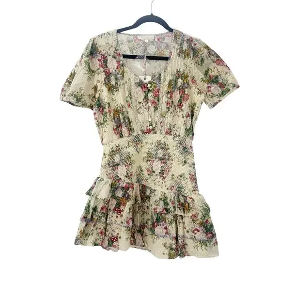 LoveShackFancy Keelin Mini Dress Shining Gemstone Floral Cotton Multi Size M NWT - Picture 6 of 11